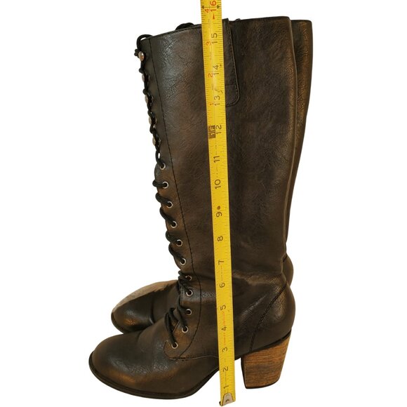 "Crown Vintage" Knee High Lace-Up/Zip-Up Black Faux Leather Boot Size 7.5M - Picture 8 of 11